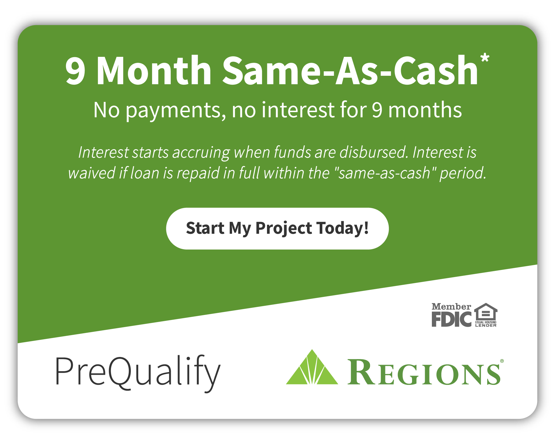 Regions Bank banner: 9-Month Same-As-Cash Loan